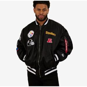 ✅NWT Alpha Industries MA-1 Pittsburgh Steelers Varsity Jacket Bomber Flight Sz L